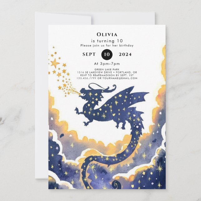 Simple Enchanted Dragon Birthday Invitation (Front)