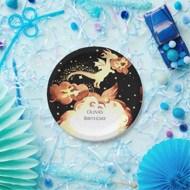 Simple Enchanted Dragon Birthday Paper Plate (Party)