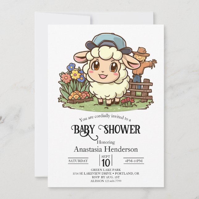 Simple Enchanted Sheep Baby Shower Invitation (Front)