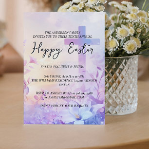 Simple end cross in background Happy Easter Invitation