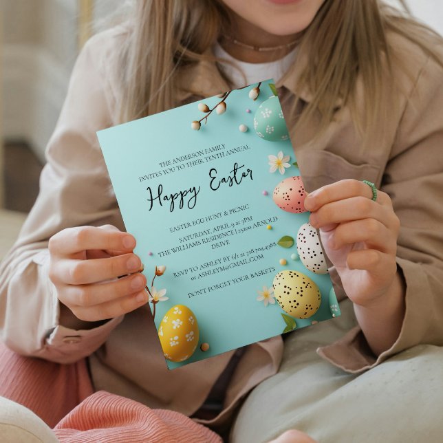  Simple end Elegant floral and eggs Happy Easter Invitation (Creator Uploaded)