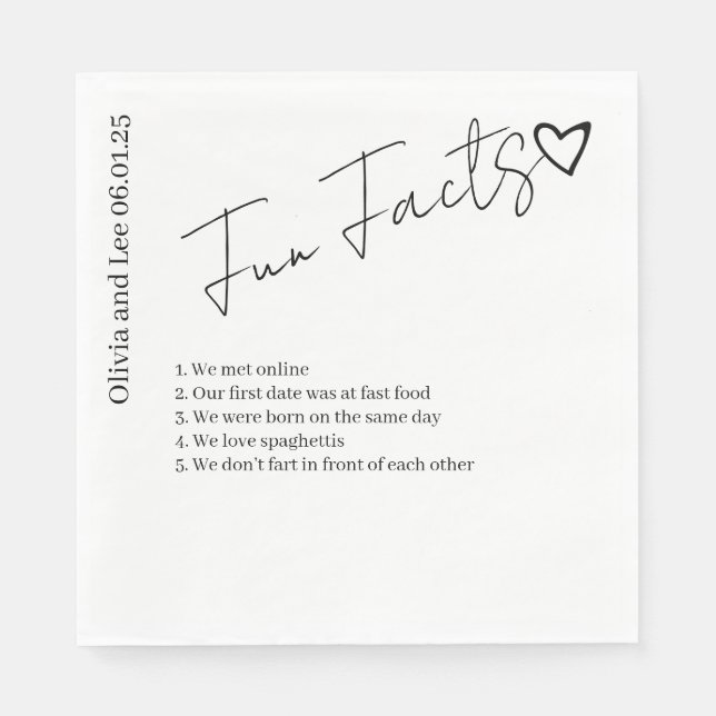 Simple Engagement Party Fun facts Name Wedding  Napkin (Front)