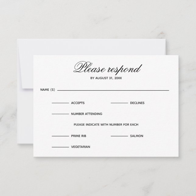 Simple Entree Three Choice - RSVP card (Front)