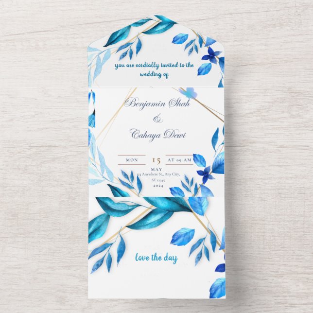 simple envelope wedding invitation blue and white (Inside)
