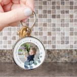 Simple Eucalpytus Leaves Mother's Day Photo Key Ring<br><div class="desc">Photo keychain with elegant eucalyptus leaves for Mother's day - or edit the text for any other occasion. The photo template is set up for you to add your picture, which is displayed in round shape. This simple and delicate design has a dusty blue and green watercolor eucalyptus leaves to...</div>
