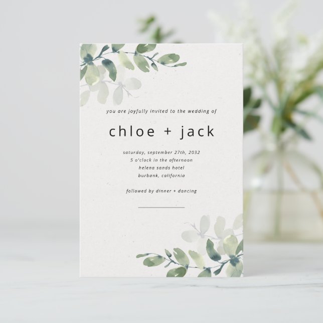 Simple Eucalyptus All in One QR Code Wedding Invitation (Standing Front)