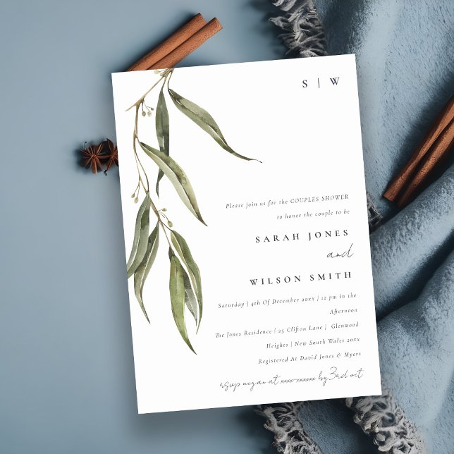 Simple Eucalyptus Botanical Couples Shower Invitation (Creator Uploaded)
