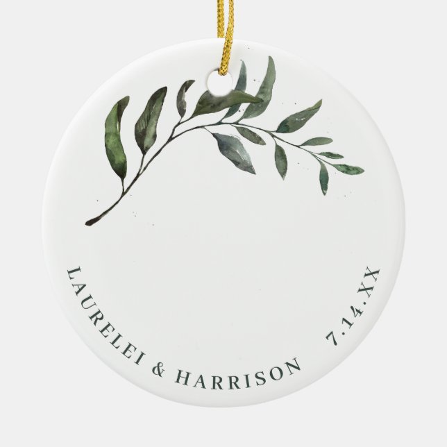 Simple Eucalyptus Botanical Wedding Ceramic Tree Decoration (Front)
