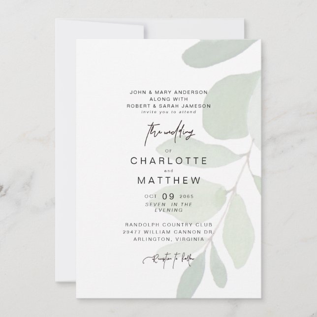 Simple Eucalyptus Both Parents Wedding Invitation (Front)