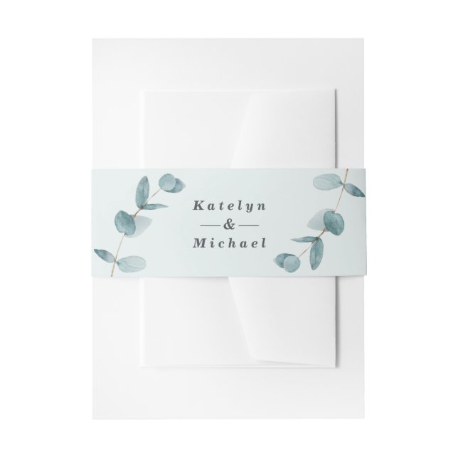 Simple Eucalyptus Branches Rustic Personalised Invitation Belly Band (Front Example)