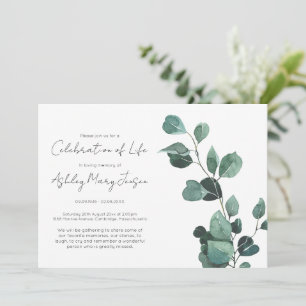 Simple Eucalyptus Celebration of Life Funeral Invitation