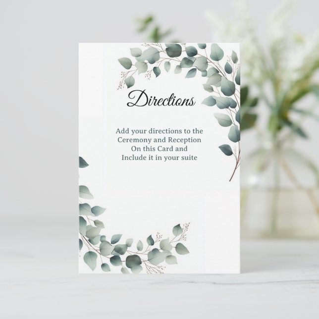 Simple Eucalyptus  Directions Enclosure Card (Standing Front)