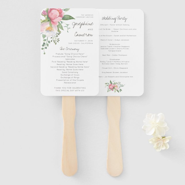 Simple Eucalyptus Floral Greenery Wedding Program Hand Fan (Front and Back)