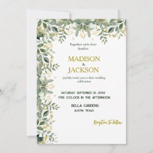 Simple Eucalyptus Gold Greenery Wedding Invitation