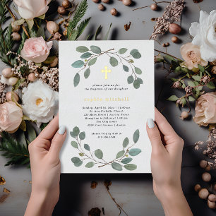 Simple Eucalyptus Greenery and Gold Cross Baptism
