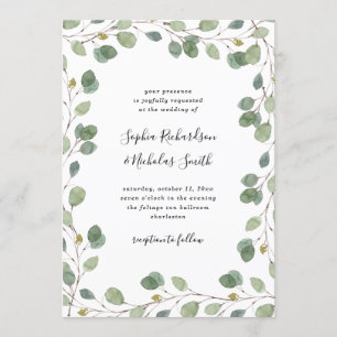 Simple Eucalyptus Greenery Border   Wedding Invitation
