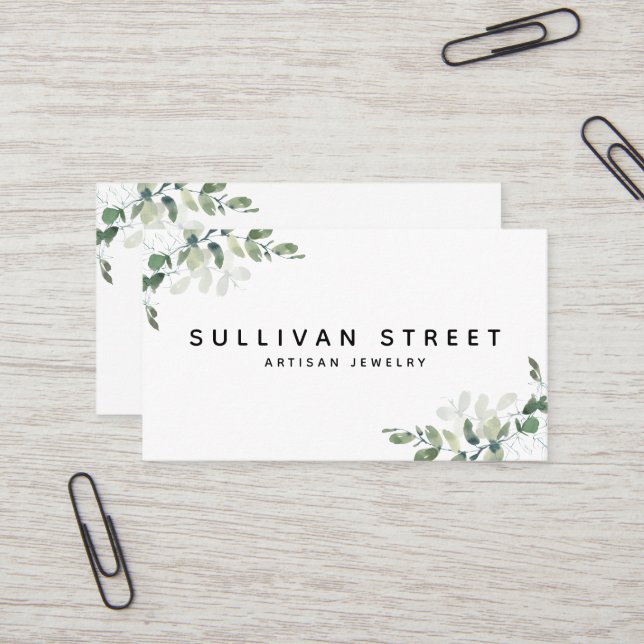 Simple Eucalyptus Greenery Business Card (Front/Back In Situ)