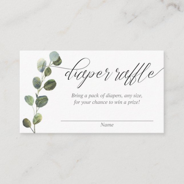 Simple eucalyptus greenery diaper raffle cards (Front)