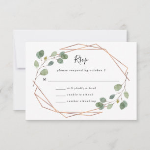 Simple Eucalyptus Greenery Rose Gold Geo Wedding RSVP Card