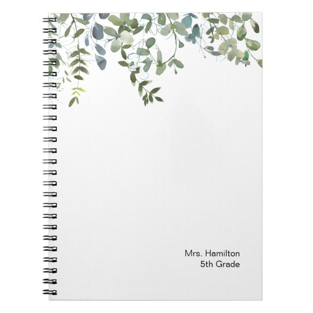 Simple  Eucalyptus Greenery Teacher Gift Notebook (Front)