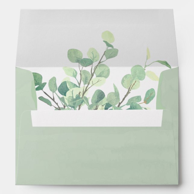 Simple Eucalyptus Greenery Watercolor Wedding Envelope (Back (Bottom))