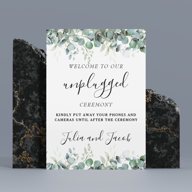 Simple Eucalyptus Greenery Wedding Party Bottle Tag (Simple Eucalyptus Greenery Wedding Unplugged Sign)