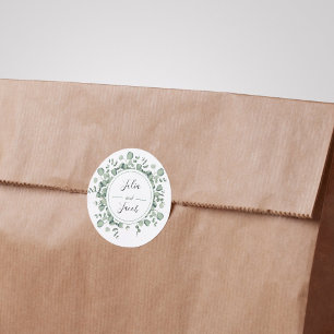 Simple Eucalyptus Greenery Wedding Party Classic Round Sticker