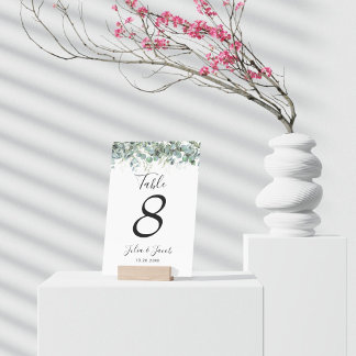Simple Eucalyptus Greenery Wedding Party Table Number