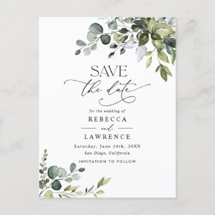 Simple Eucalyptus Greenery Wedding Save the Date Postcard