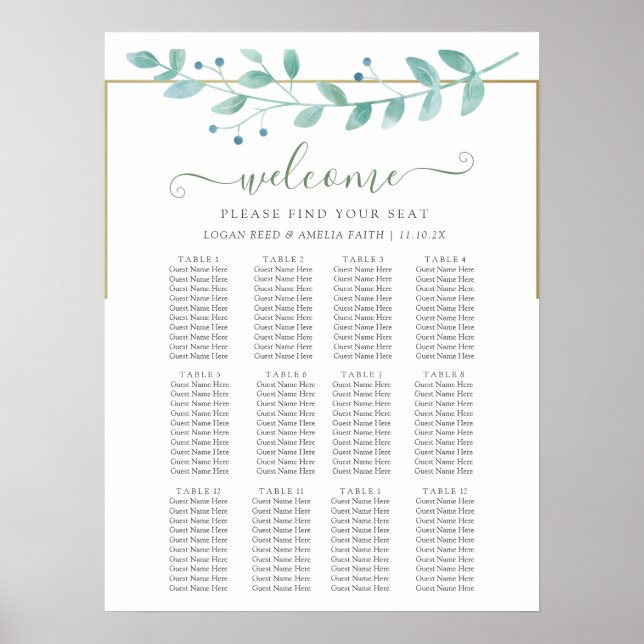 Simple Eucalyptus Greenery Wedding Seating Chart (Front)