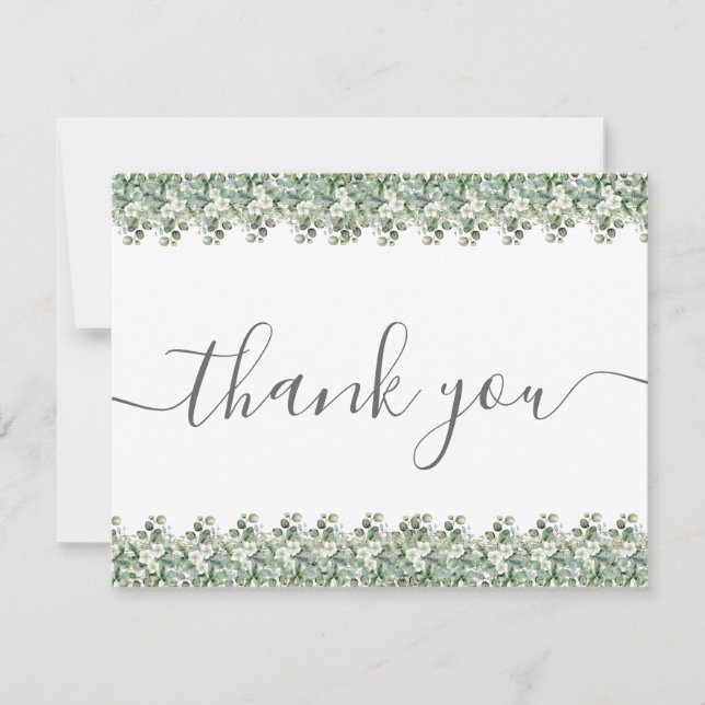 Simple Eucalyptus Greenery Wedding Thank You Card (Front)