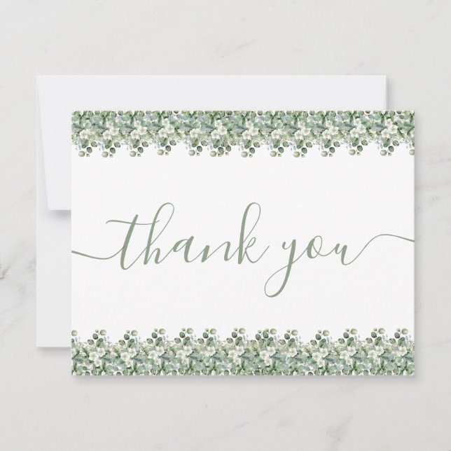 Simple Eucalyptus Greenery Wedding Thank You Card (Front)