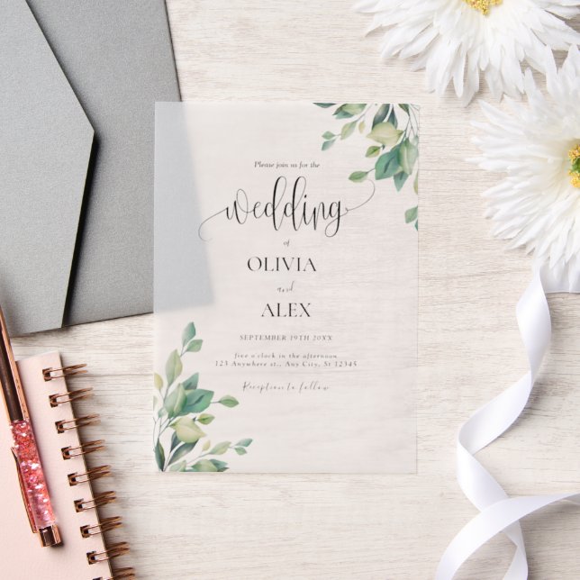 Simple Eucalyptus Handwritten Wedding  Vellum Invitations (Wedding)