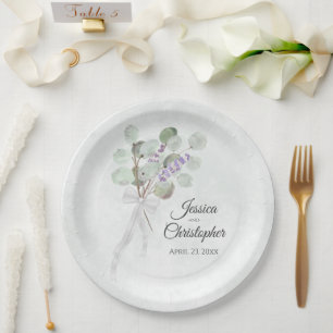 Simple Eucalyptus & Lavender Bouquet Wedding Paper Plate