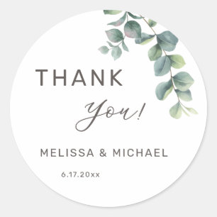 Simple Eucalyptus Leave Wedding Thank You Classic Round Sticker