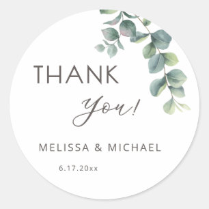 Simple Eucalyptus Leave Wedding Thank You Classic Round Sticker