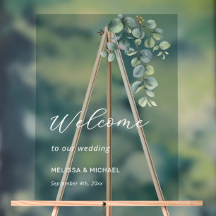Simple Eucalyptus Leave Wedding Welcome Acrylic Sign