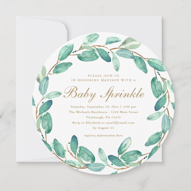 Simple Eucalyptus Leaves Baby Sprinkle Invitation (Front)