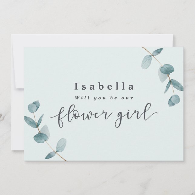 Simple Eucalyptus Leaves Flower Girl Proposal Card (Front)