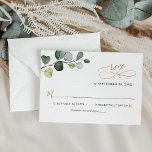 Simple Eucalyptus Leaves Greenery Gold Wedding RSVP Card<br><div class="desc">Designed to coordinate with our Boho Greenery Gold wedding collection,  this customisable RSVP card,  features a watercolor eucalyptus branch with calligraphy graphic text,  paired with a classy serif & modern sans font in black. Matching items available.</div>