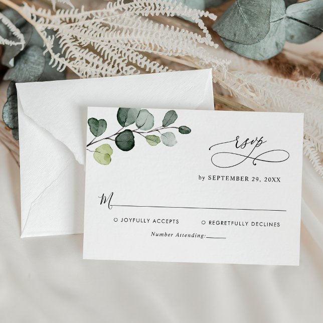 Simple Eucalyptus Leaves Greenery Wedding RSVP Card (Creator Uploaded)
