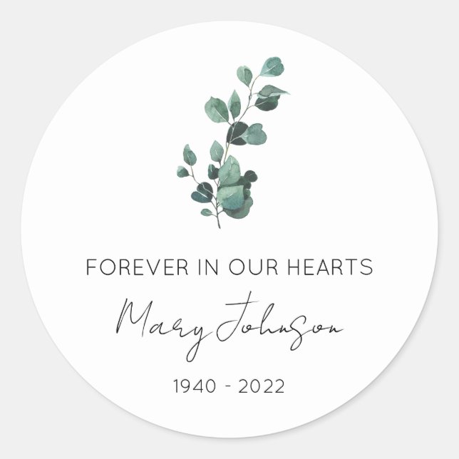 Simple Eucalyptus Memorial  Classic Round Sticker (Front)