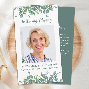 Simple Eucalyptus Memorial Photo Funeral Thank You Card
