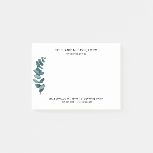 Simple Eucalyptus Name Address Business Post-it Notes (Front)