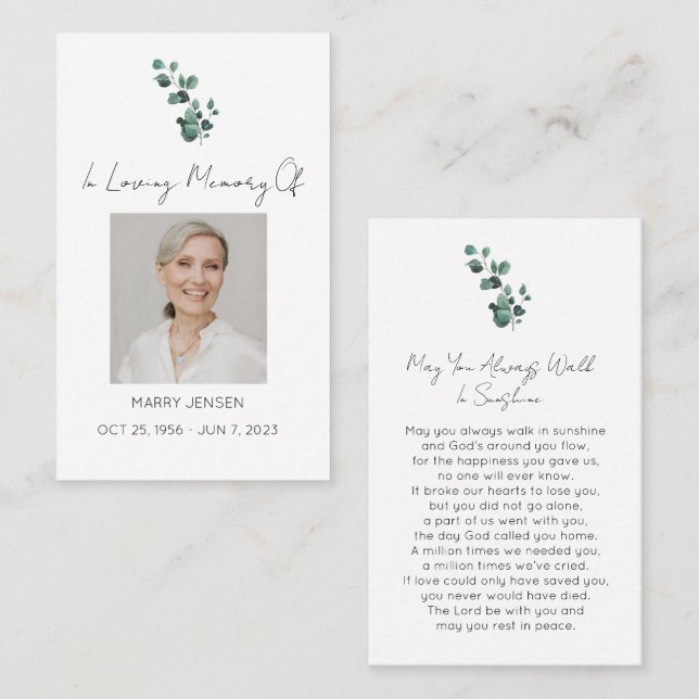 Simple Eucalyptus Photo Funeral Prayer Card (Front/Back)