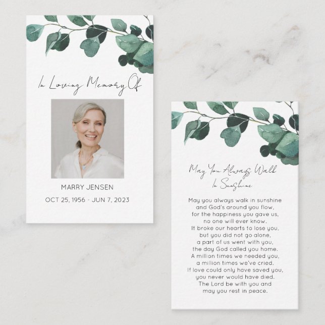 Simple Eucalyptus Photo Funeral Prayer Card (Front/Back)