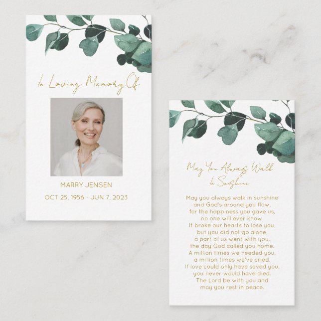 Simple Eucalyptus Photo Funeral Prayer Card (Front/Back)