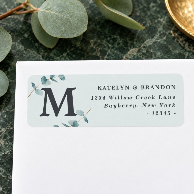 Simple Eucalyptus Rustic Monogram Return Address (Eucalyptus Monogram Return Address Label. Styling props not included.)