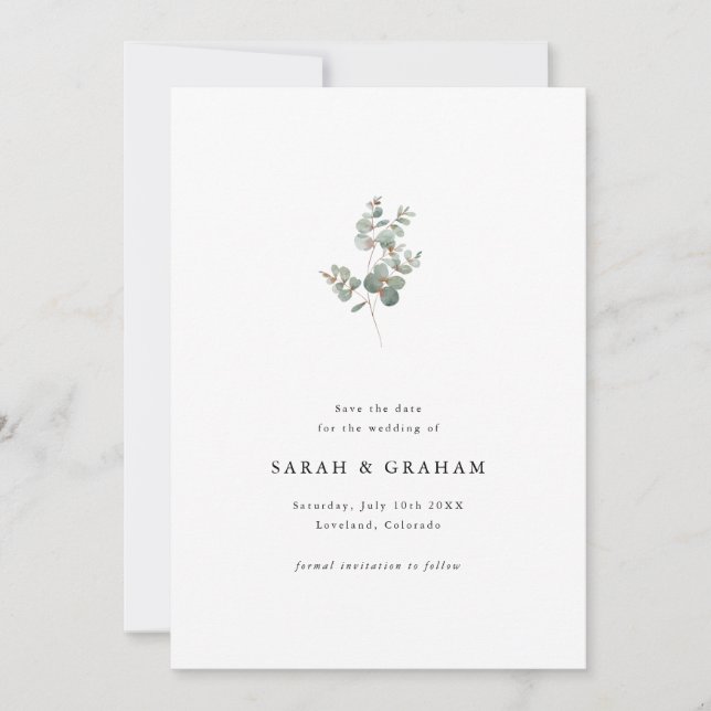 Simple Eucalyptus  Save The Date (Front)