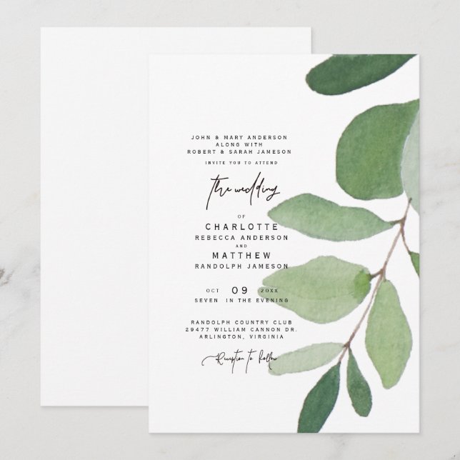 Simple Eucalyptus Stem Wedding Invitation (Front/Back)